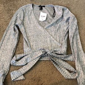 Forever 21 long sleeve metallic crop top